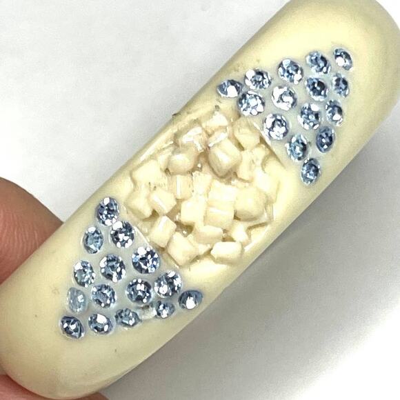 Vintage Bracelet Clamper Lucite Blue Rhinestone Vtg Estate Costume Jewelry A21 - Picture 1 of 9